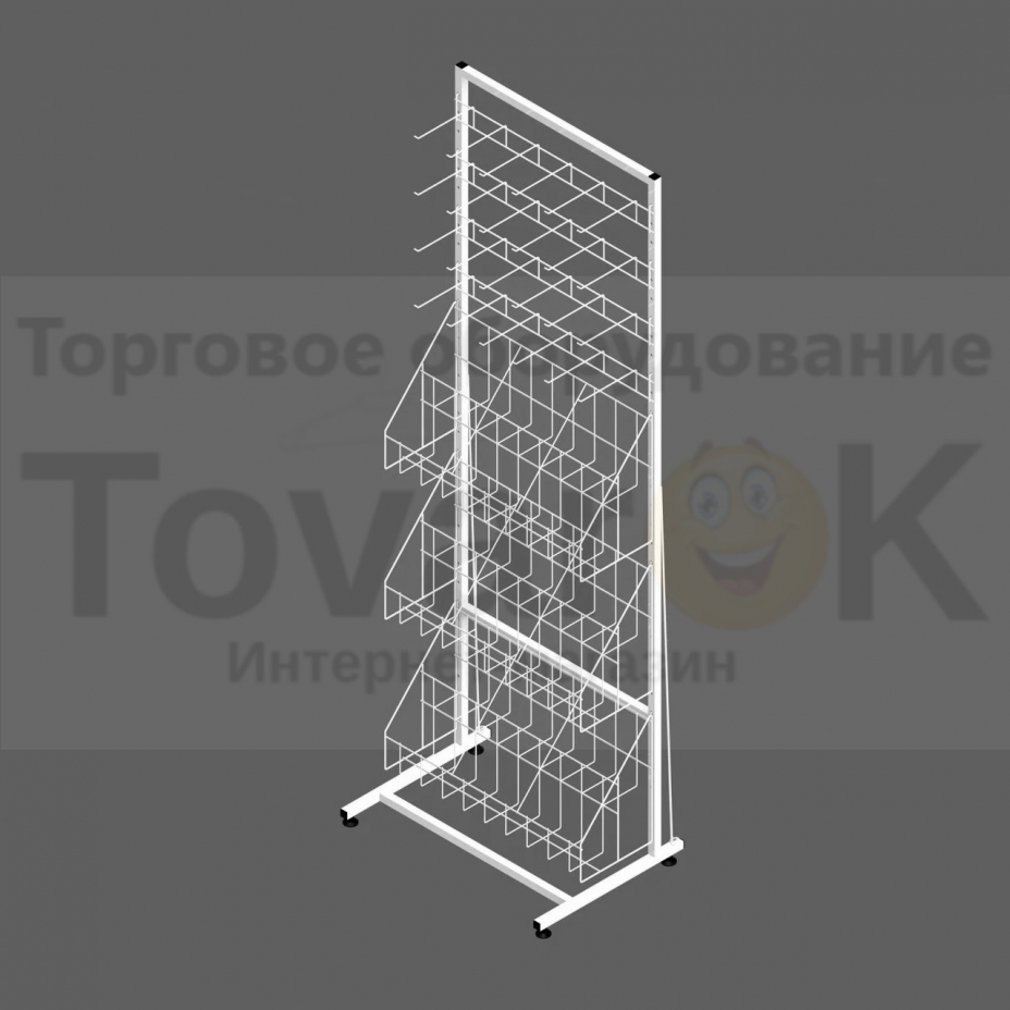 Стеллаж с сетчатыми корзинами под колготы "Ева" 3 корзины и 4 секции кронштейнов (ширина 600 мм.)